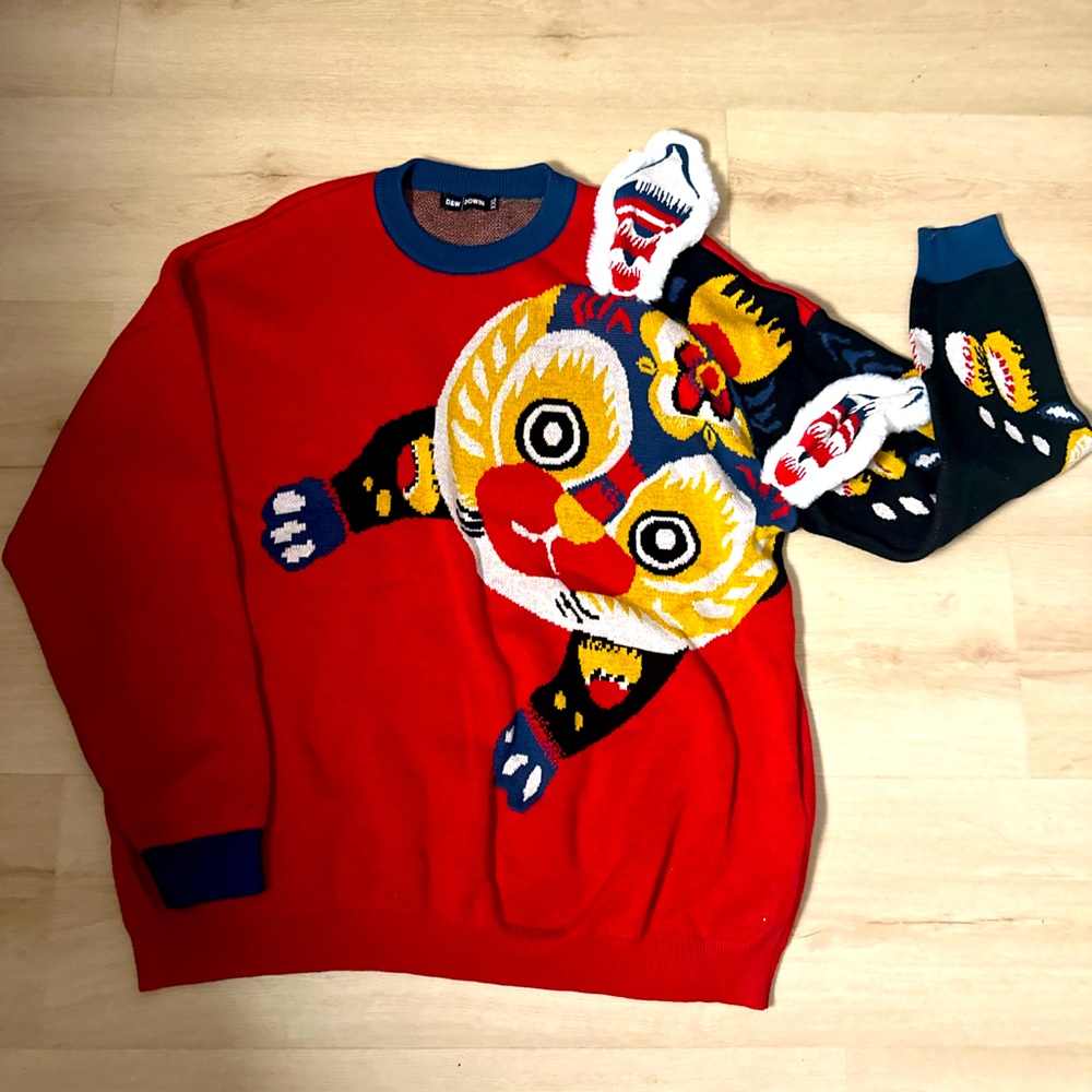 D&W DOWN Chinese Zodiac “Year of the Rabbit” Long Sleeve Sweater Men’s Size XXL